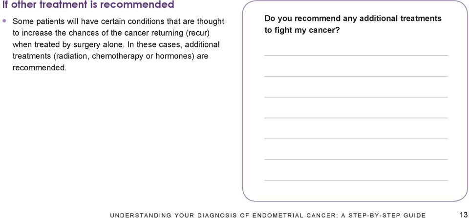 In these cases, additional treatments (radiation, chemotherapy or hormones) are recommended.