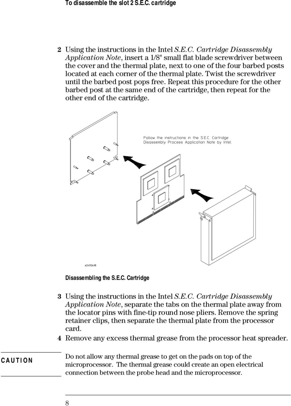 Cartridge Disassembly Application Note, insert a 1/8" small flat blade screwdriver between the cover and the thermal plate, next to one of the four barbed posts located at each corner of the thermal