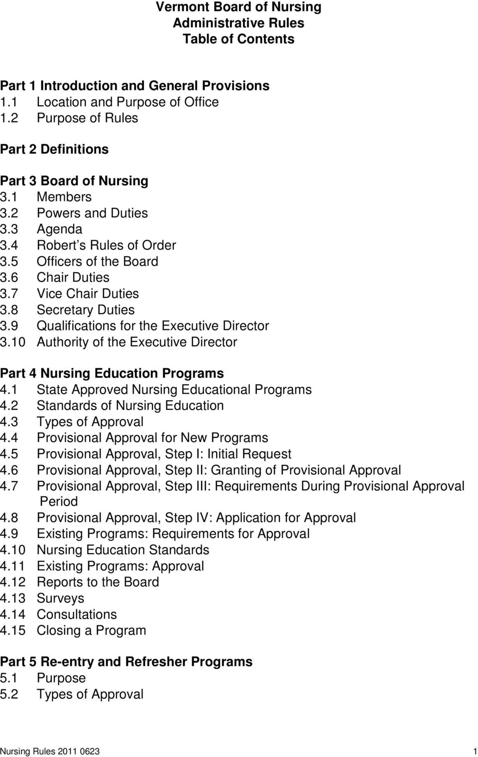 7 Vice Chair Duties 3.8 Secretary Duties 3.9 Qualifications for the Executive Director 3.10 Authority of the Executive Director Part 4 Nursing Education Programs 4.