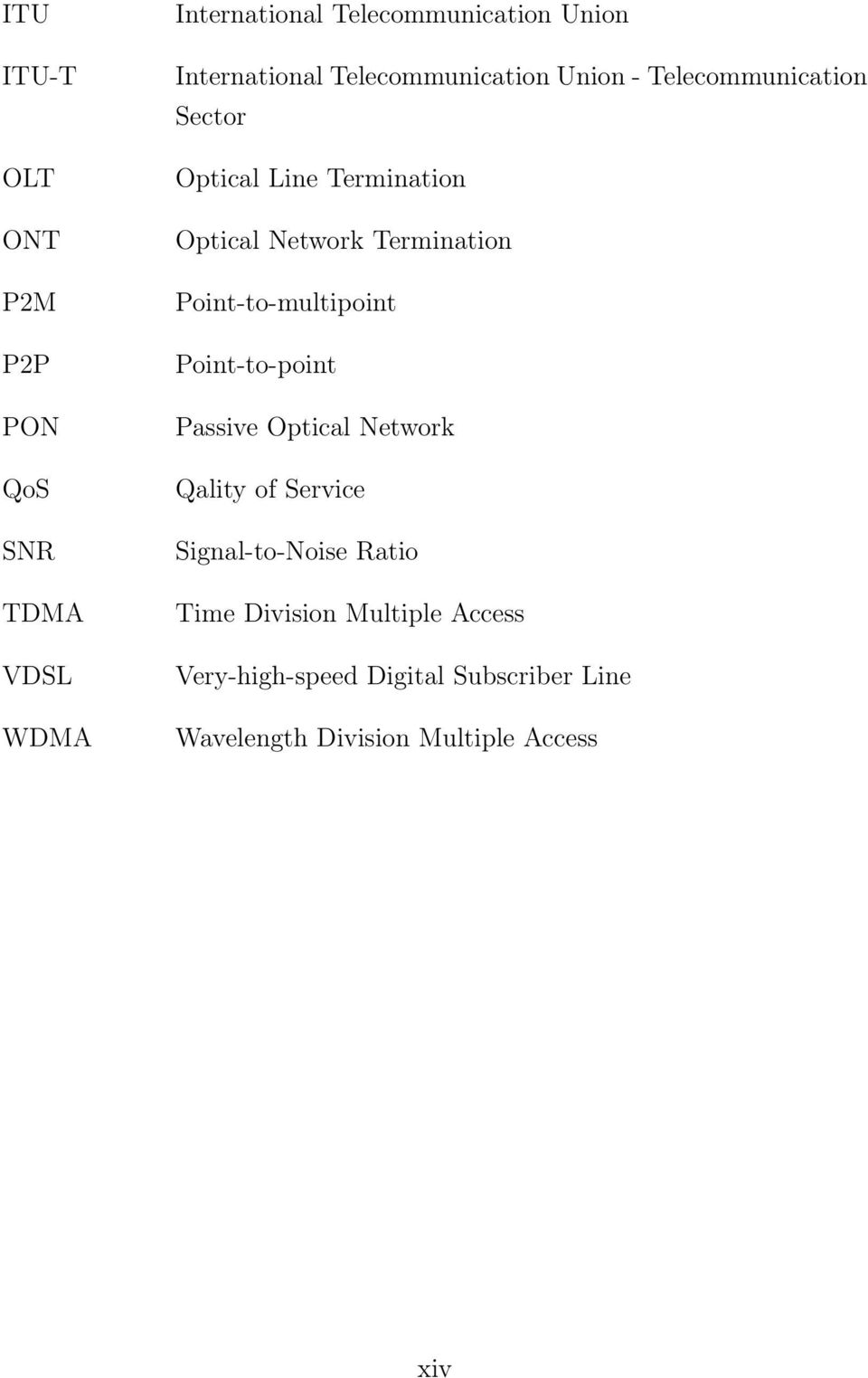 Point-to-multipoint Point-to-point Passive Optical Network Qality of Service Signal-to-Noise Ratio Time
