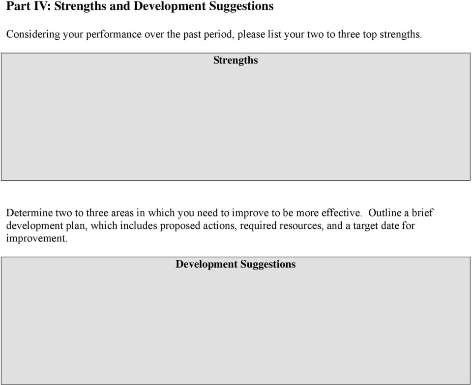 Strengths Determine two to three areas in which you need to improve to be more effective.