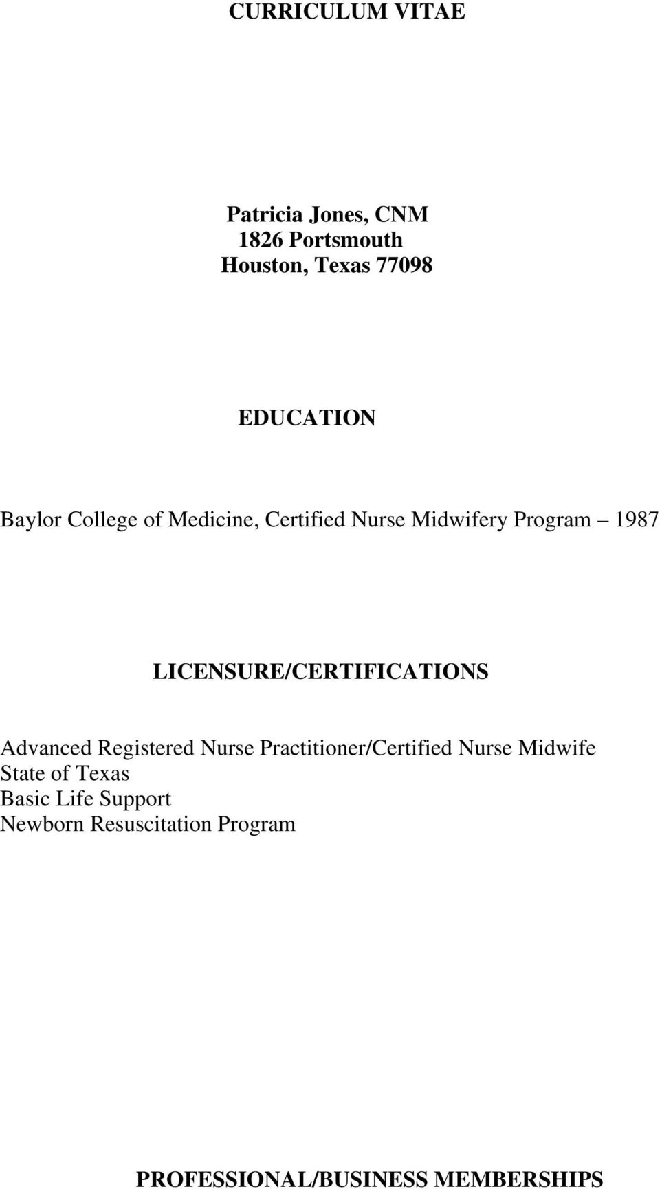 LICENSURE/CERTIFICATIONS Advanced Registered Nurse Practitioner/Certified Nurse