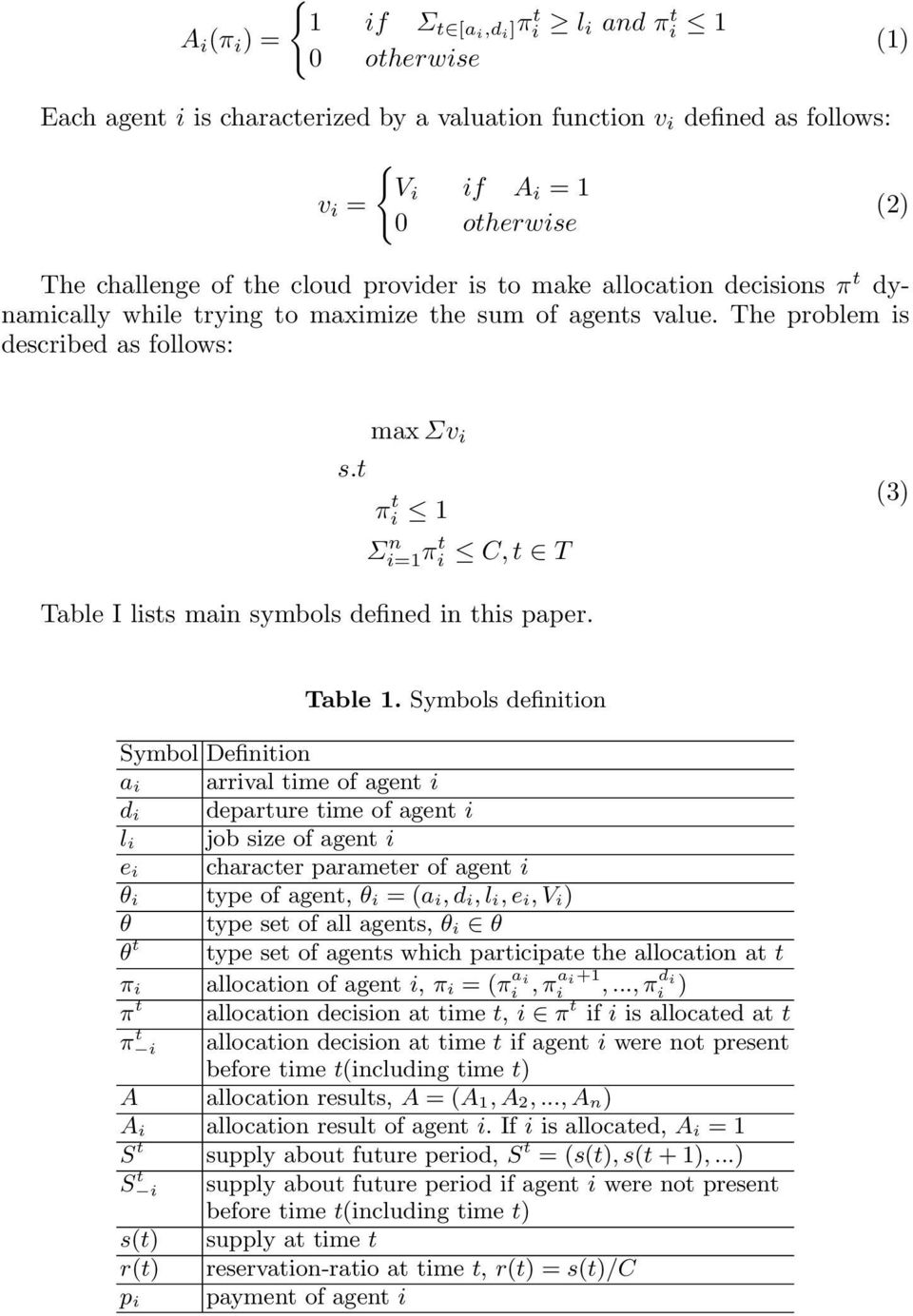 t π t i 1 Σ n i=1π t i C, t T (3) Table I lists main symbols defined in this paper. Table 1.