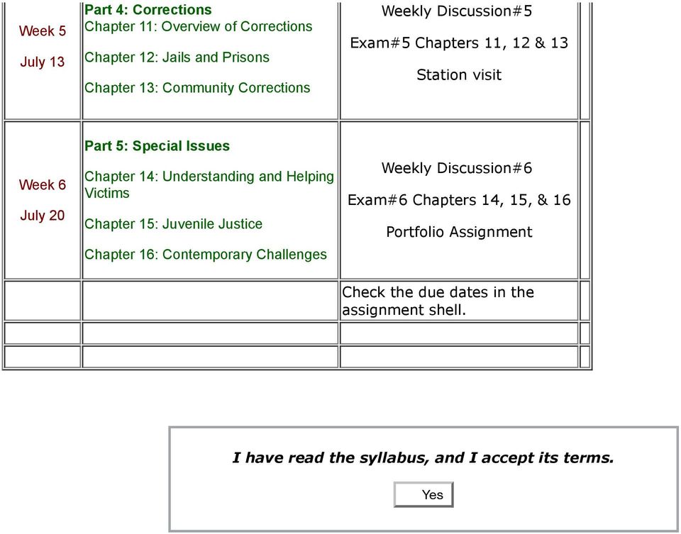 Understanding and Helping Victims Chapter 15: Juvenile Justice Chapter 16: Contemporary Challenges Weekly Discussion#6 Exam#6
