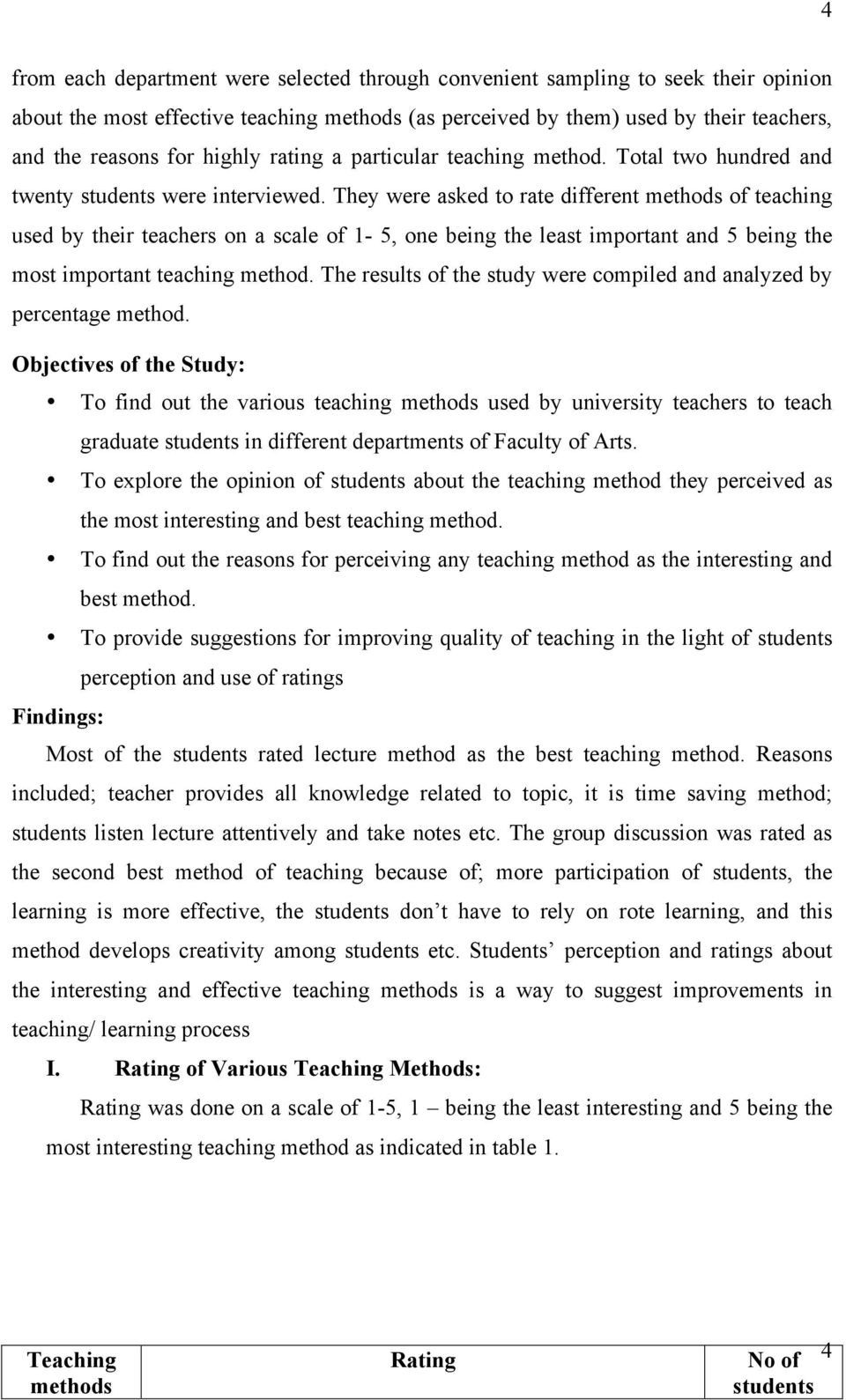 They were asked to rate different methods of teaching used by their teachers on a scale of 1-5, one being the least important and 5 being the most important teaching method.