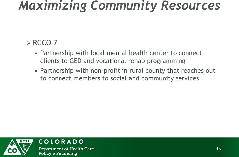 rehab programming Partnership with non-profit in rural county