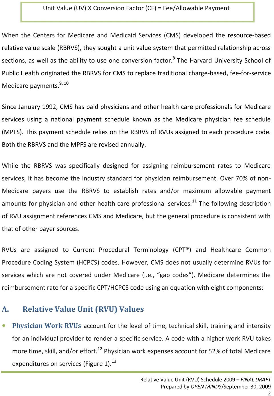 8 The Harvard University School of Public Health originated the RBRVS for CMS to replace traditional charge-based, fee-for-service 9, 10 Medicare payments.