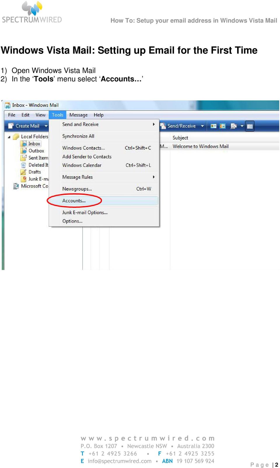 Open Windows Vista Mail 2) In
