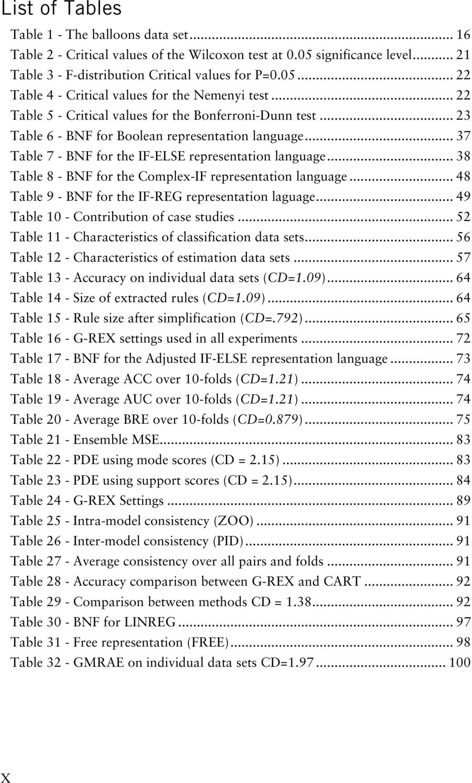 .. 38 Table 8 - BNF for the Complex-IF representation language... 48 Table 9 - BNF for the IF-REG representation laguage... 49 Table 10 - Contribution of case studies.