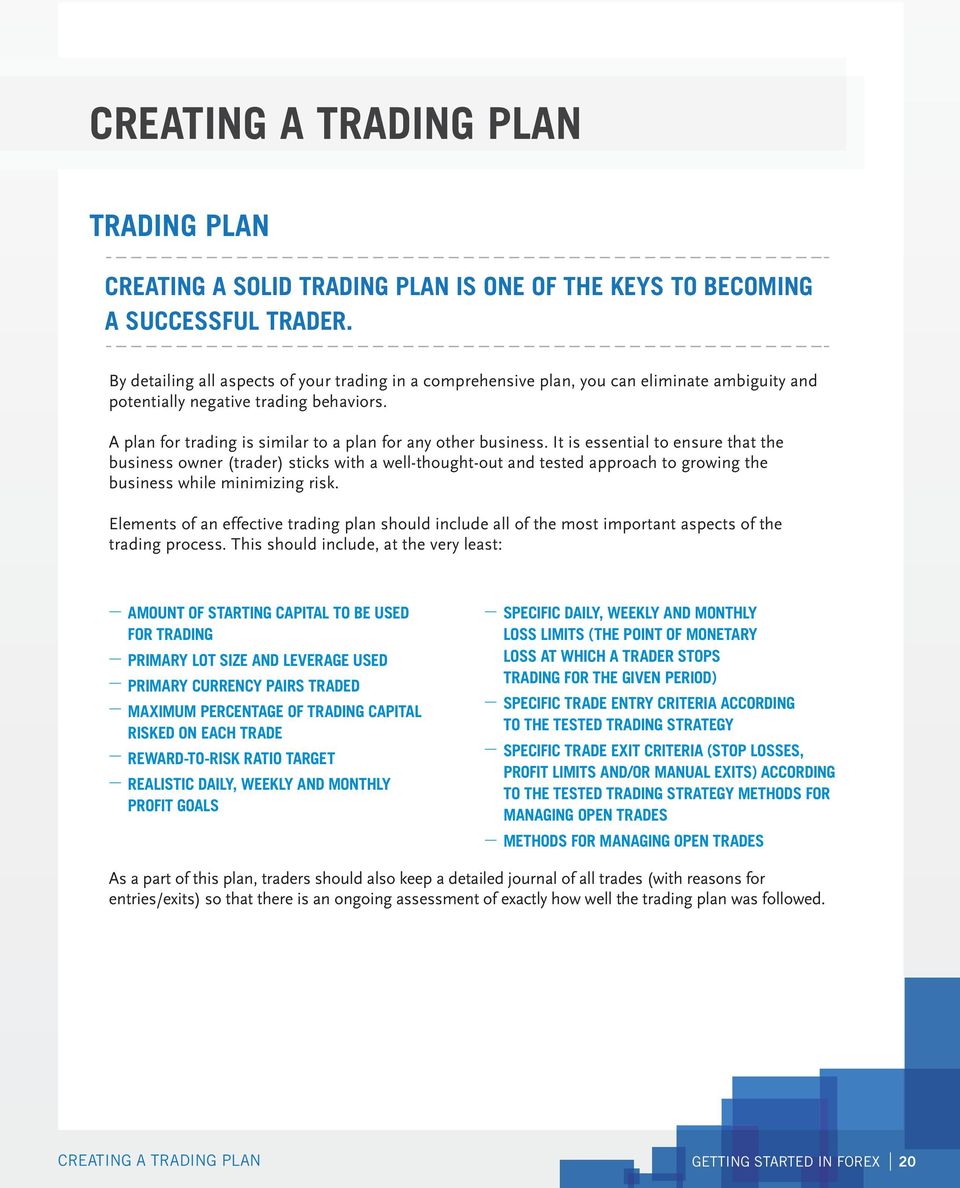 A plan for trading is similar to a plan for any other business.
