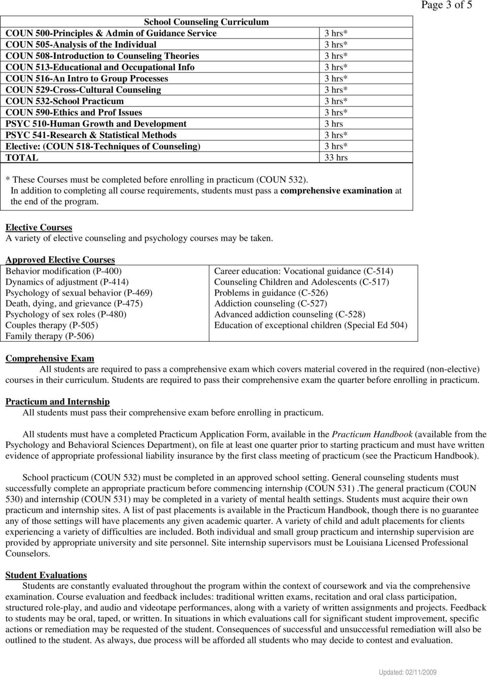 Statistical Methods Elective: (COUN 518-Techniques of Counseling) TOTAL 3 hrs 33 hrs Page 3 of 5 * These Courses must be completed before enrolling in practicum (COUN 532).