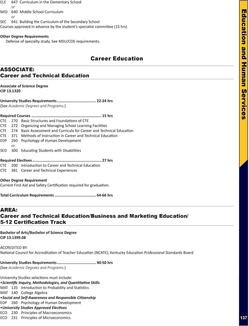 320 University Studies Requirements... 22-24 hrs (See Academic Degrees and Programs.) Career Education Required Courses.