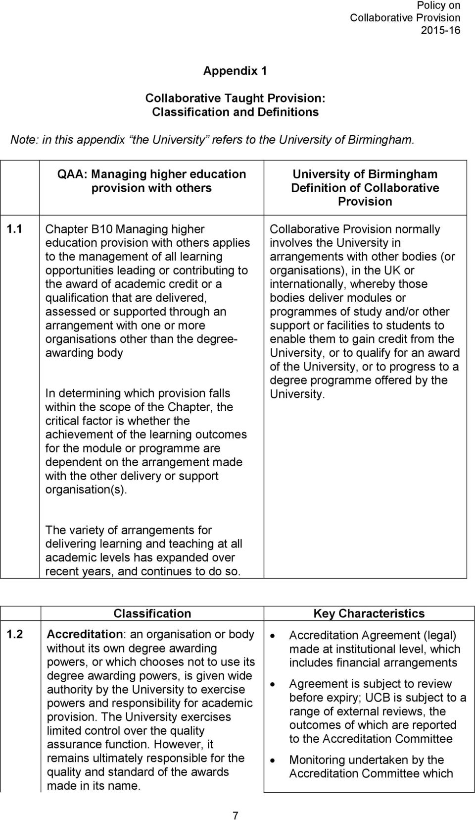 1 Chapter B10 Managing higher education provision with others applies to the management of all learning opportunities leading or contributing to the award of academic credit or a qualification that