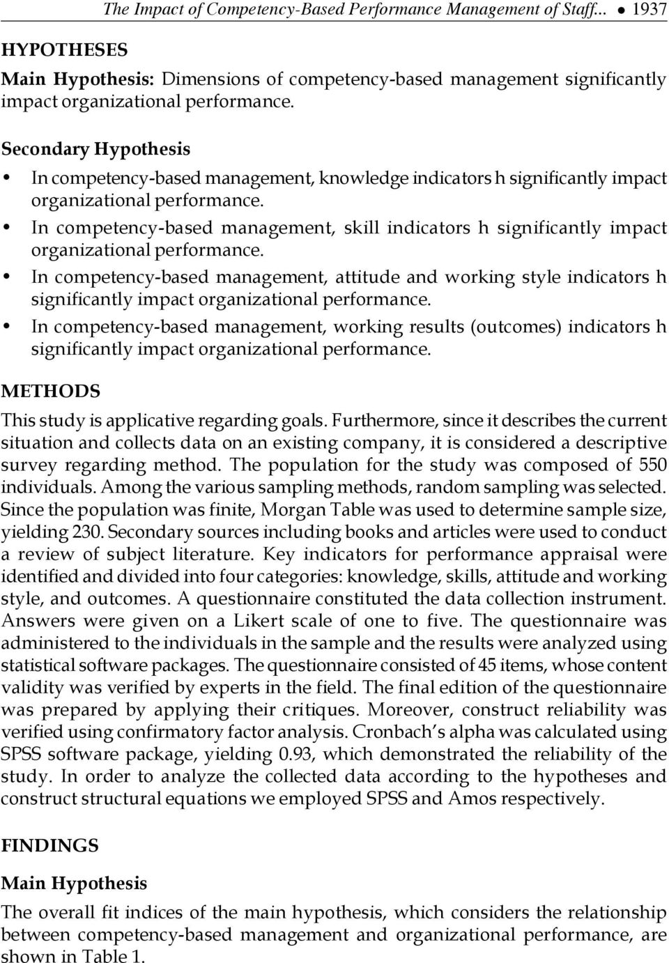 In competency-based management, skill indicators h significantly impact organizational performance.