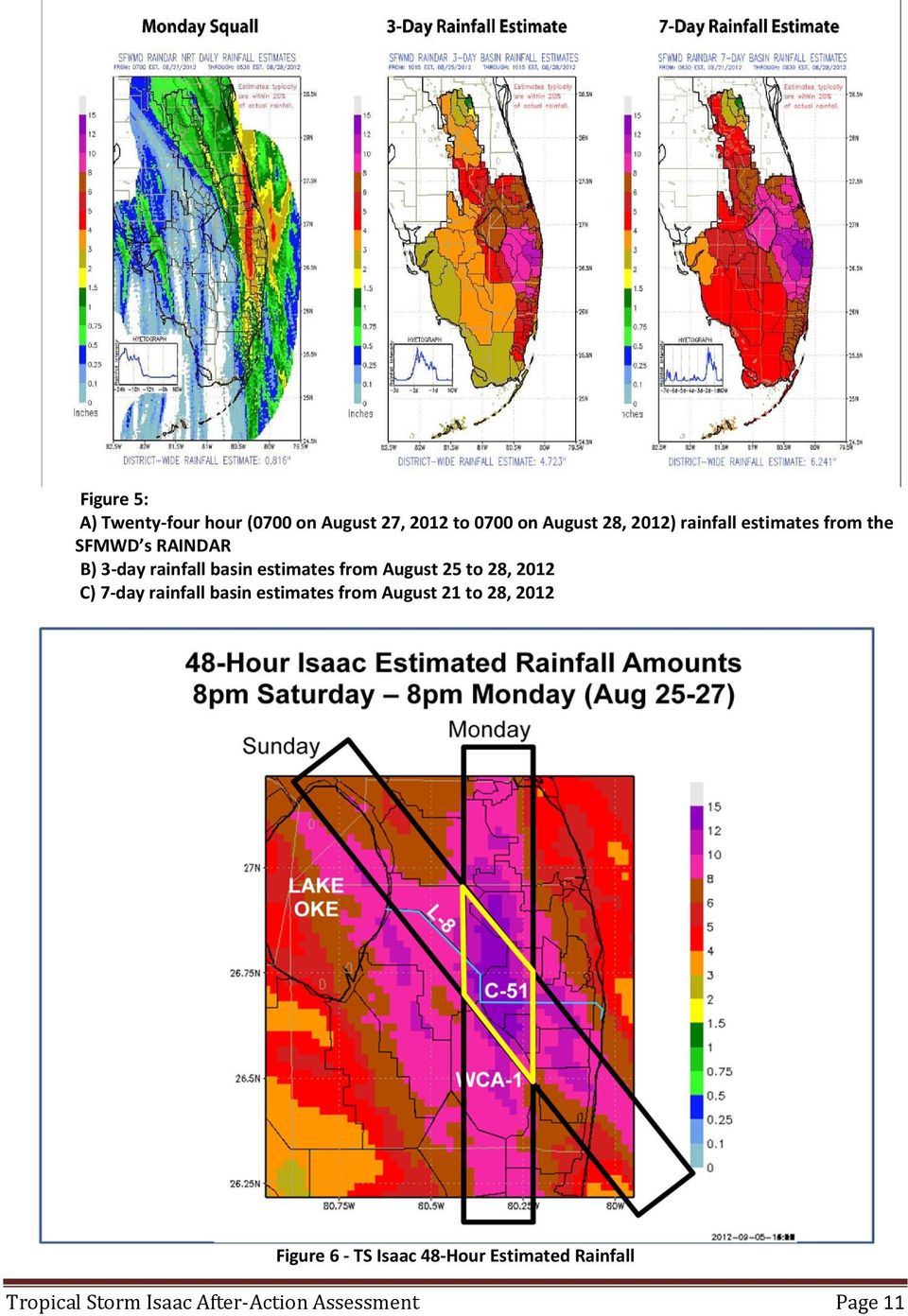 August 25 to 28, 2012 C) 7-day rainfall basin estimates from August 21 to 28, 2012