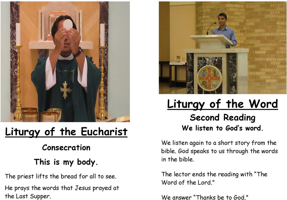 Liturgy of the Word Second Reading We listen to God s word.