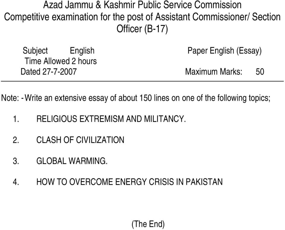 of the following topics; 1. RELIGIOUS EXTREMISM AND MILITANCY. 2.