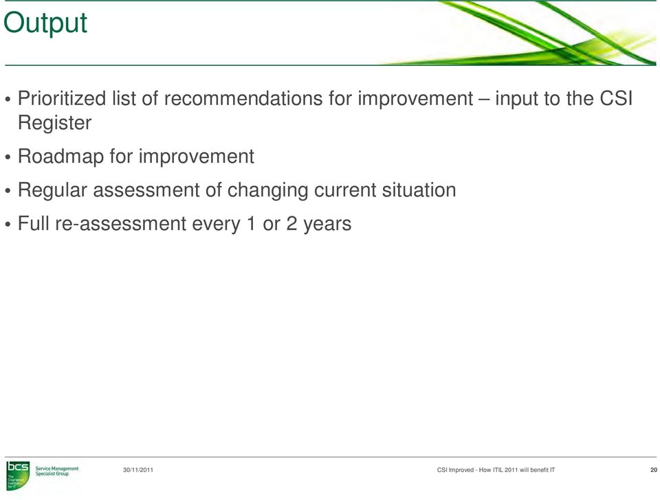 assessment of changing current situation Full re-assessment