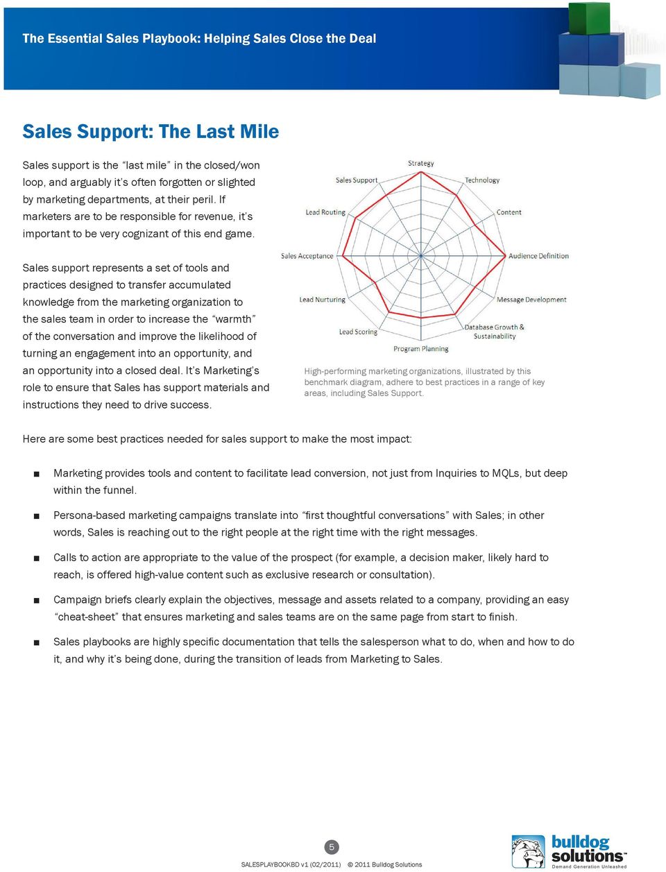 Sales support represents a set of tools and practices designed to transfer accumulated knowledge from the marketing organization to the sales team in order to increase the warmth of the conversation