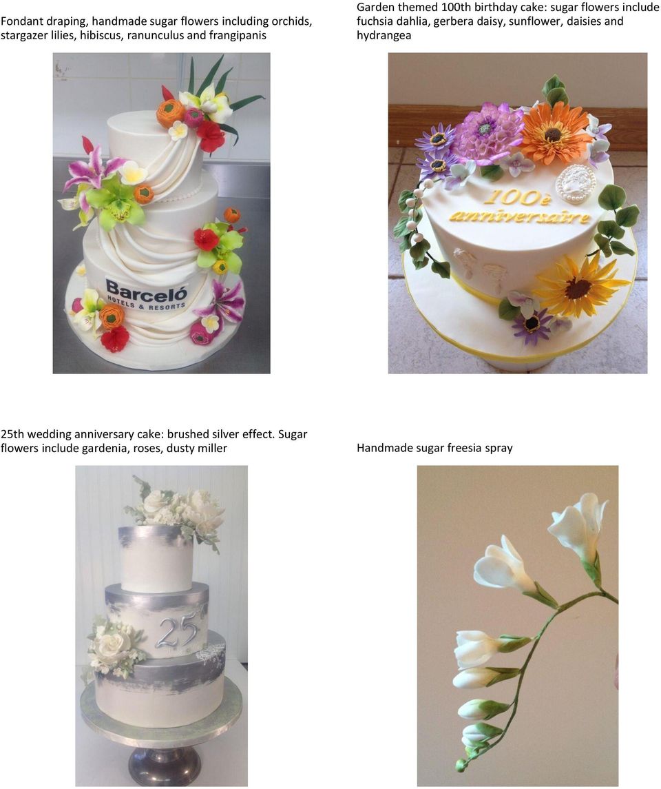 dahlia, gerbera daisy, sunflower, daisies and hydrangea 25th wedding anniversary cake: