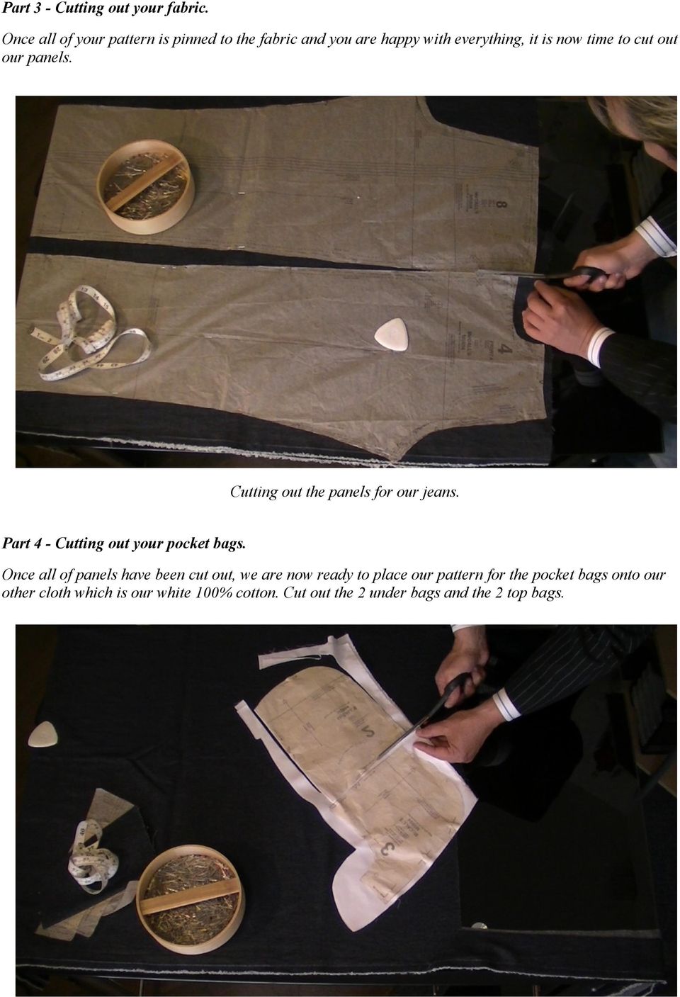 out our panels. Cutting out the panels for our jeans. Part 4 - Cutting out your pocket bags.