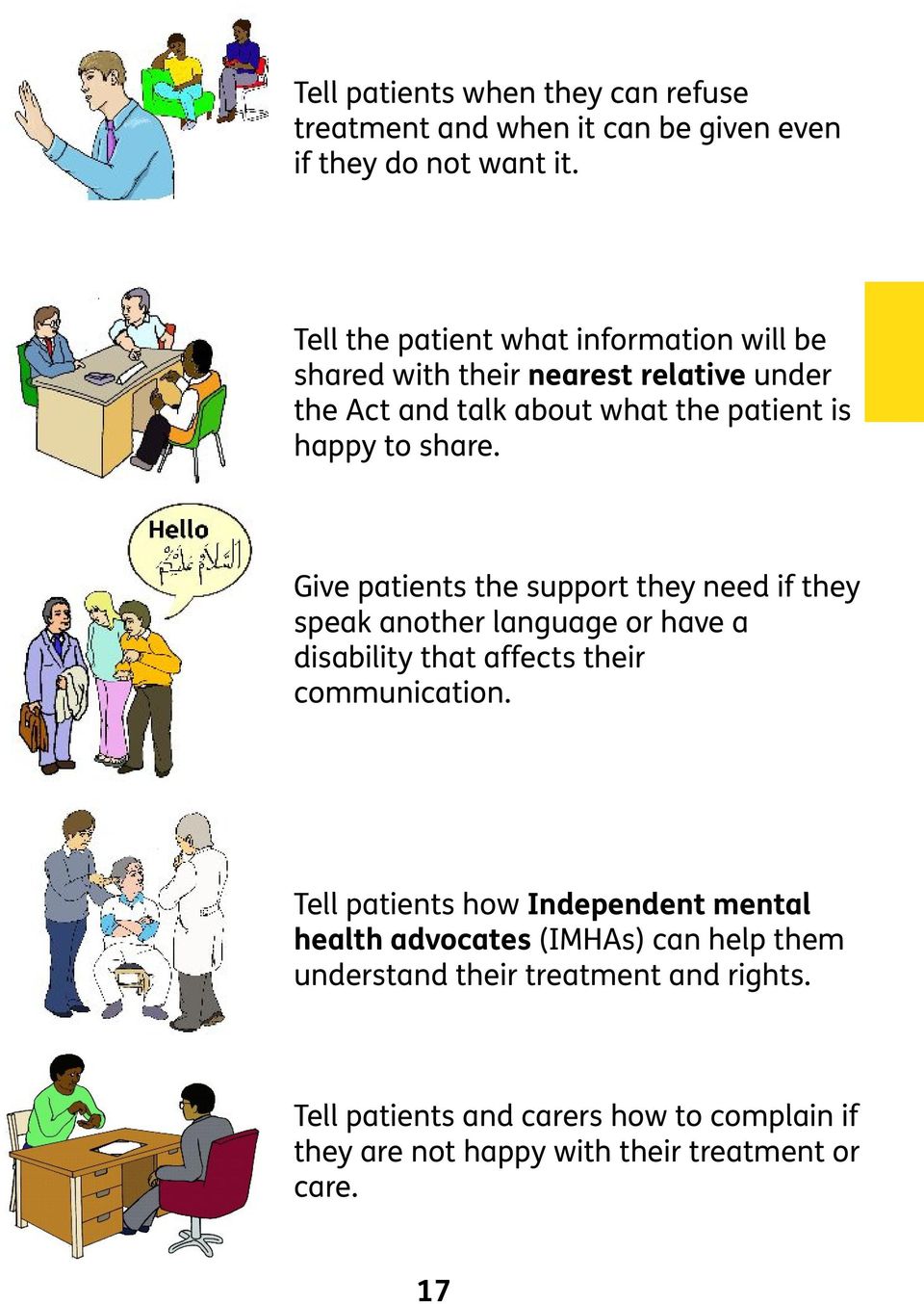 Give patients the support they need if they speak another language or have a disability that affects their communication.
