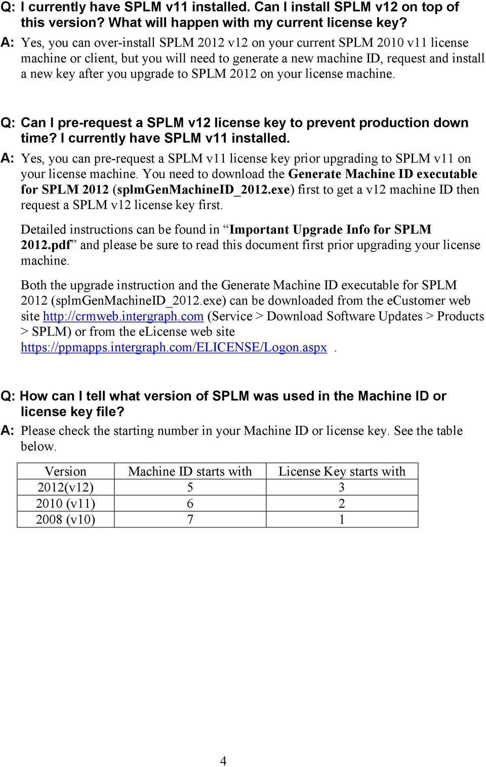 SPLM 2012 on your license machine. Q: Can I pre-request a SPLM v12 license key to prevent production down time? I currently have SPLM v11 installed.