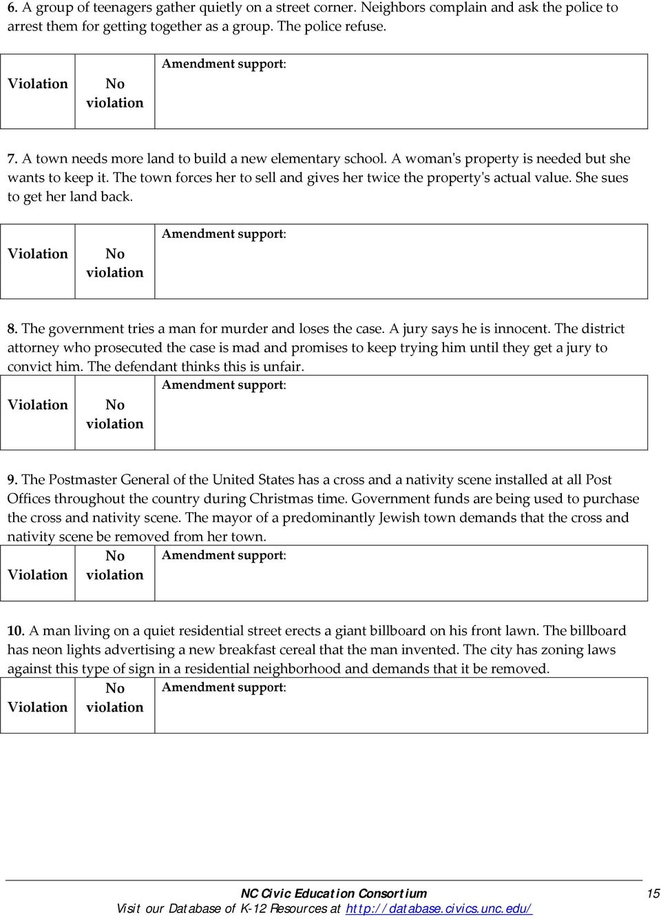 Grade 221. NC Civic Education Consortium 21 Visit our Database of K Within Bill Of Rights Scenario Worksheet