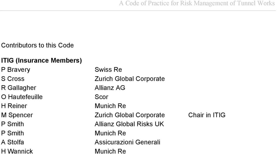 Munich Re M Spencer Zurich Global Corporate Chair in ITIG P Smith Allianz