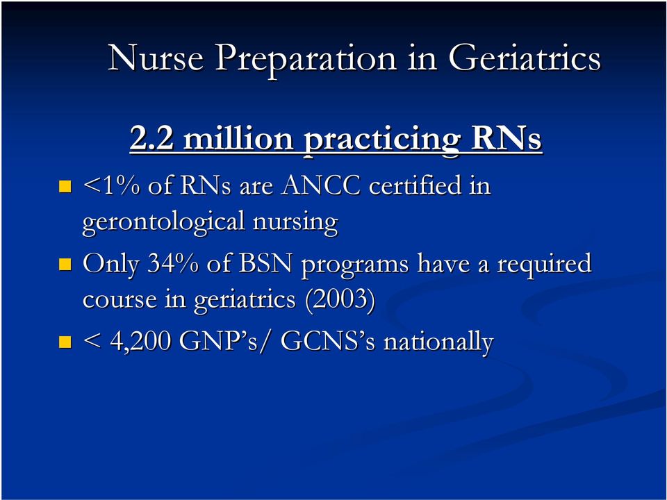 certified in gerontological nursing Only 34% of BSN