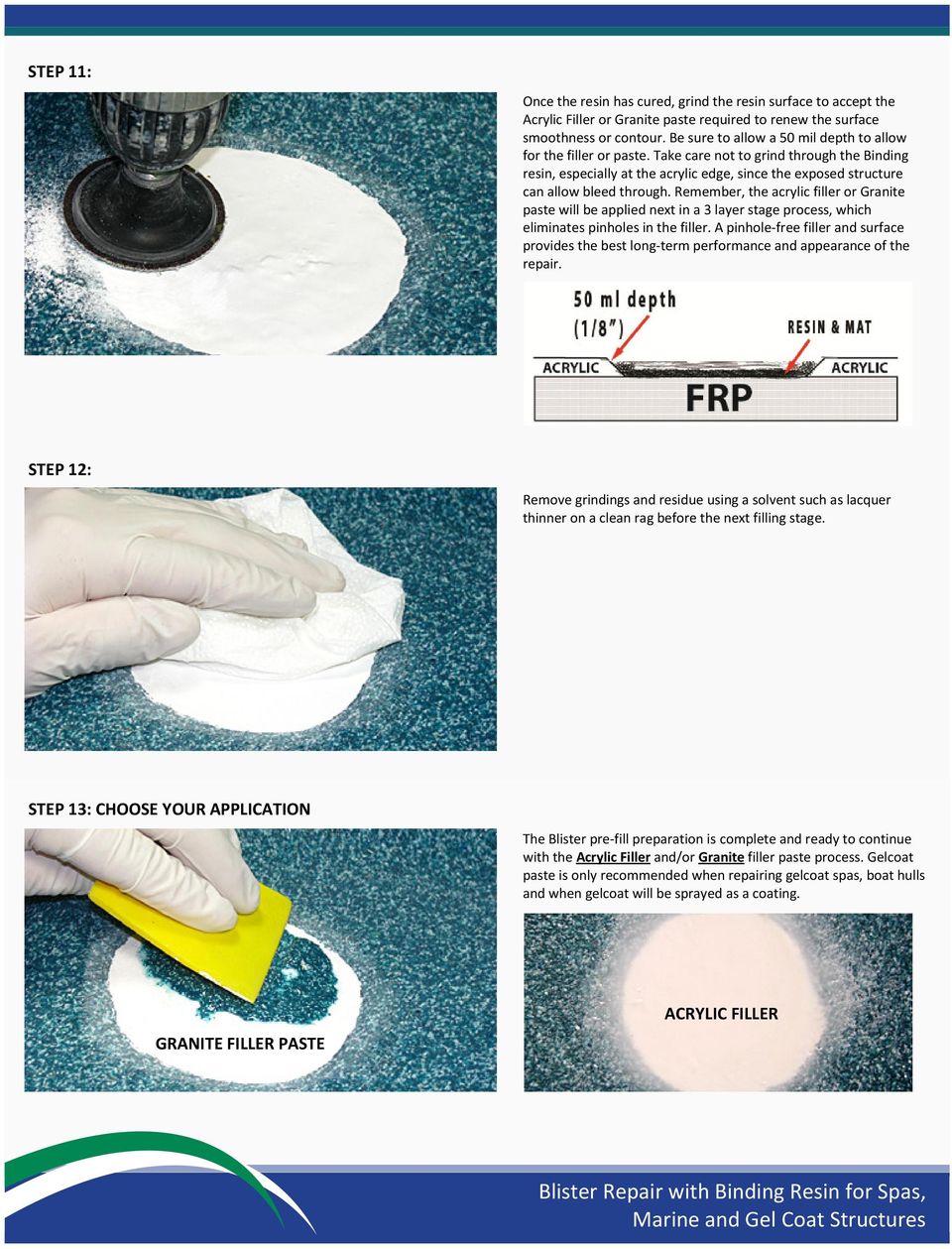 Remember, the acrylic filler or Granite paste will be applied next in a 3 layer stage process, which eliminates pinholes in the filler.