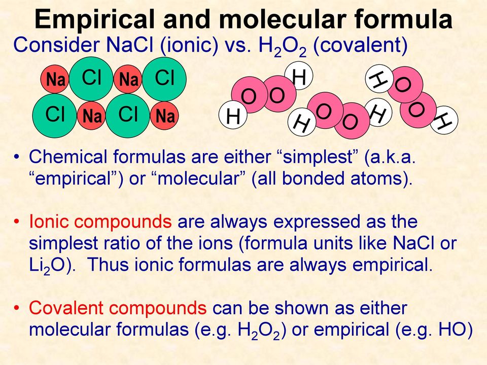 Ionic compounds are always expressed as the simplest ratio of the ions (formula units like NaCl or Li 2 O).