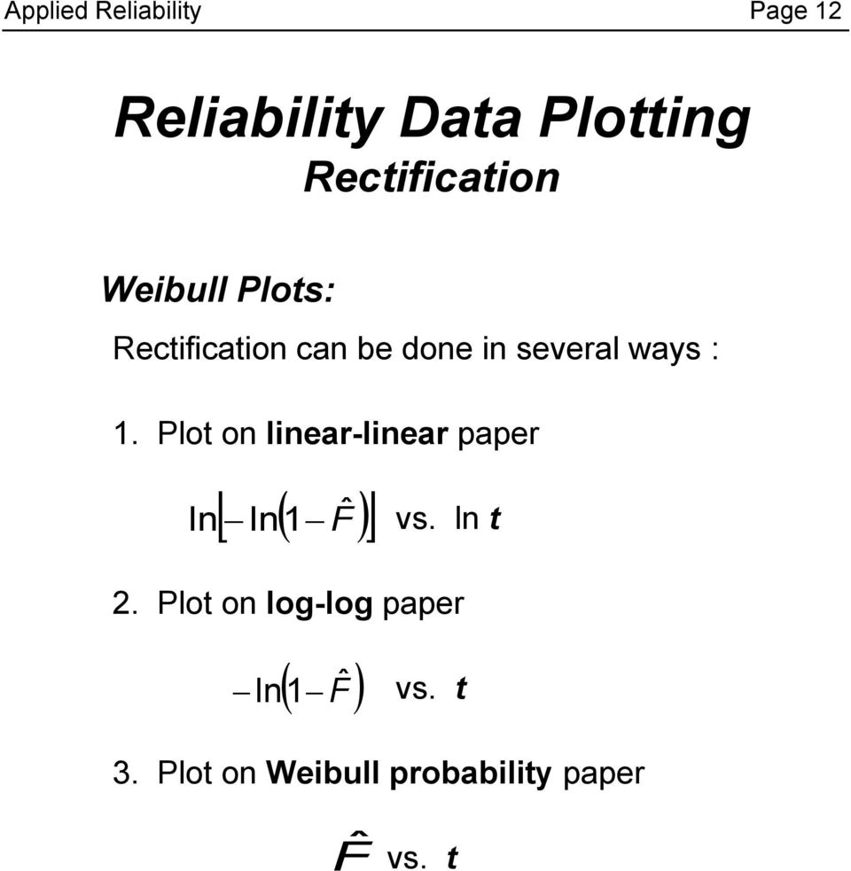 several ways : 1. Plot on linear-linear paper ln ln1 Fˆ vs.
