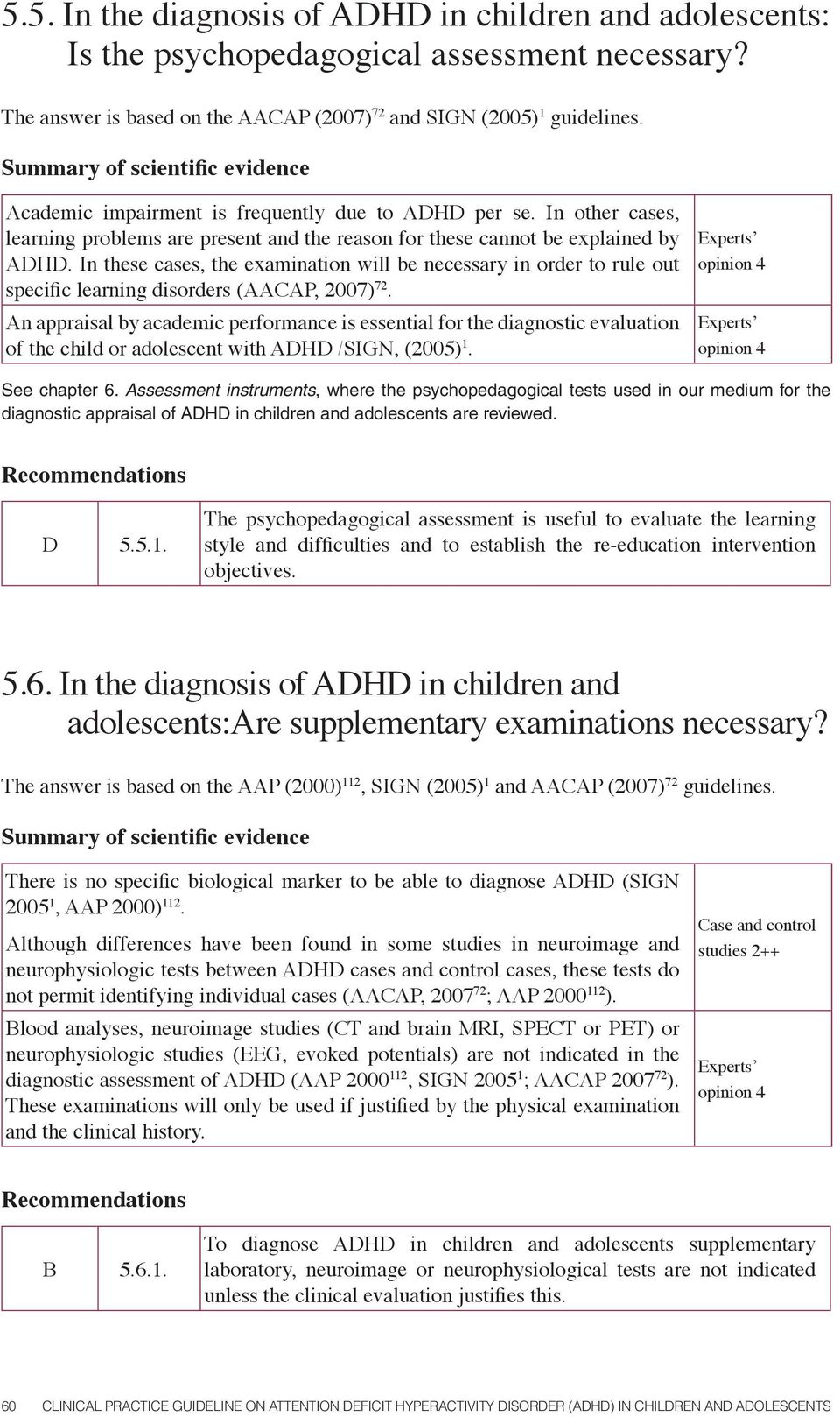 In these cases, the examination will be necessary in order to rule out specific learning disorders (AACAP, 2007) 72.