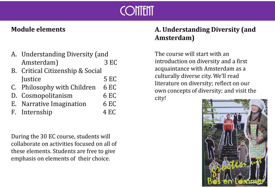 Understanding Diversity (and Amsterdam) The course will start with an introduction on diversity and a first acquaintance with Amsterdam as a culturally diverse