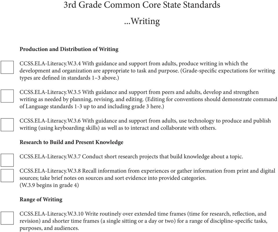 (Grade-specific expectations for writing types are defined in standards 1 3 