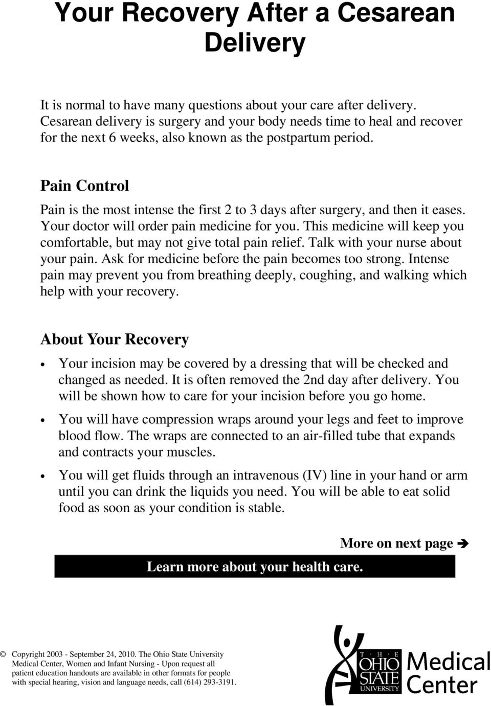 Pain Control Pain is the most intense the first 2 to 3 days after surgery, and then it eases. Your doctor will order pain medicine for you.