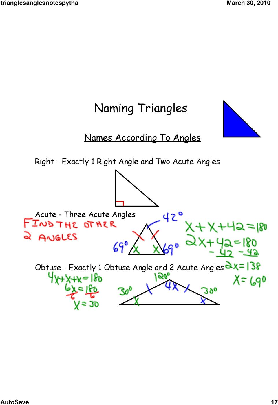 Angles Acute - Three Acute Angles Obtuse -