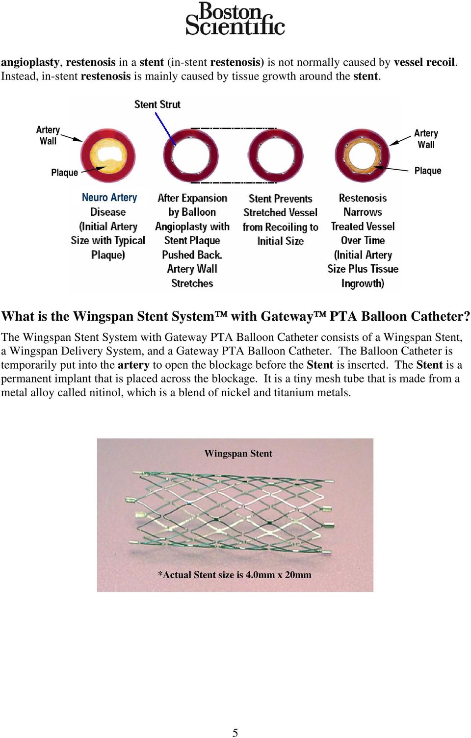The Wingspan Stent System with Gateway PTA Balloon Catheter consists of a Wingspan Stent, a Wingspan Delivery System, and a Gateway PTA Balloon Catheter.