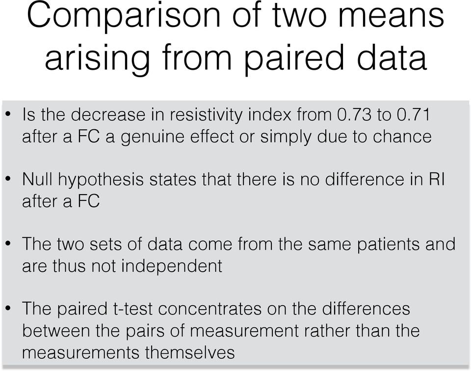 in RI after a FC The two sets of data come from the same patients and are thus not independent The paired