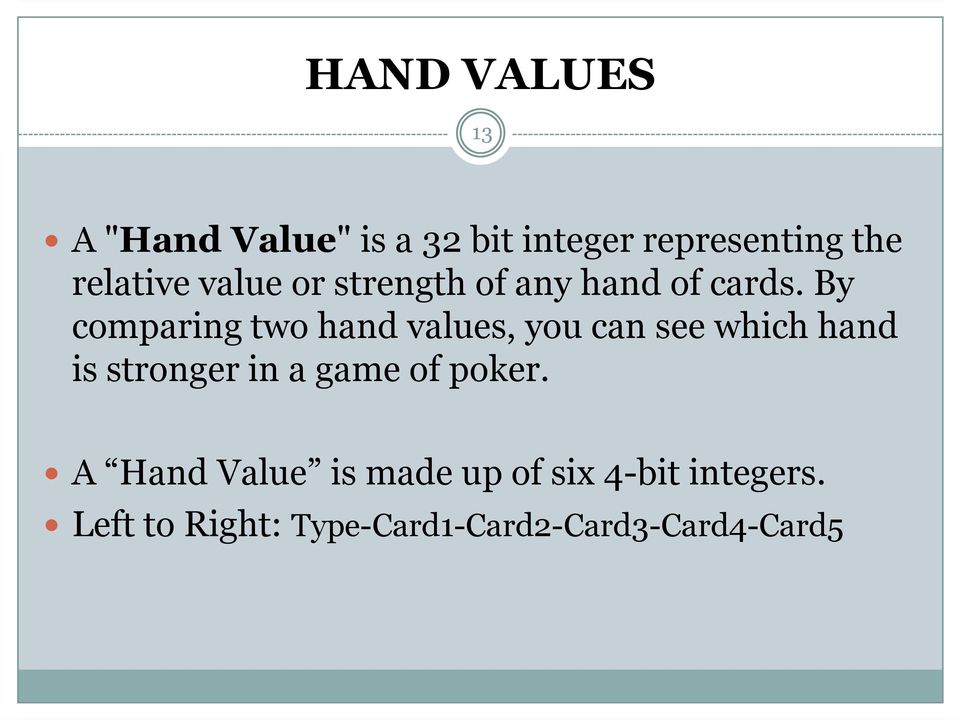 By comparing two hand values, you can see which hand is stronger in a game