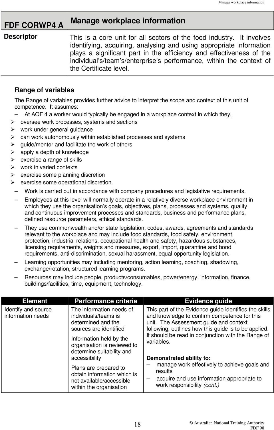 within the context of the Certificate level. Range of variables The Range of variables provides further advice to interpret the scope and context of this unit of competence.