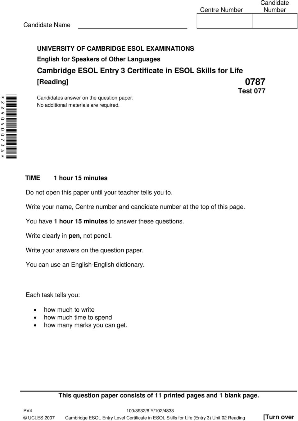 esol entry 3 writing answers in index