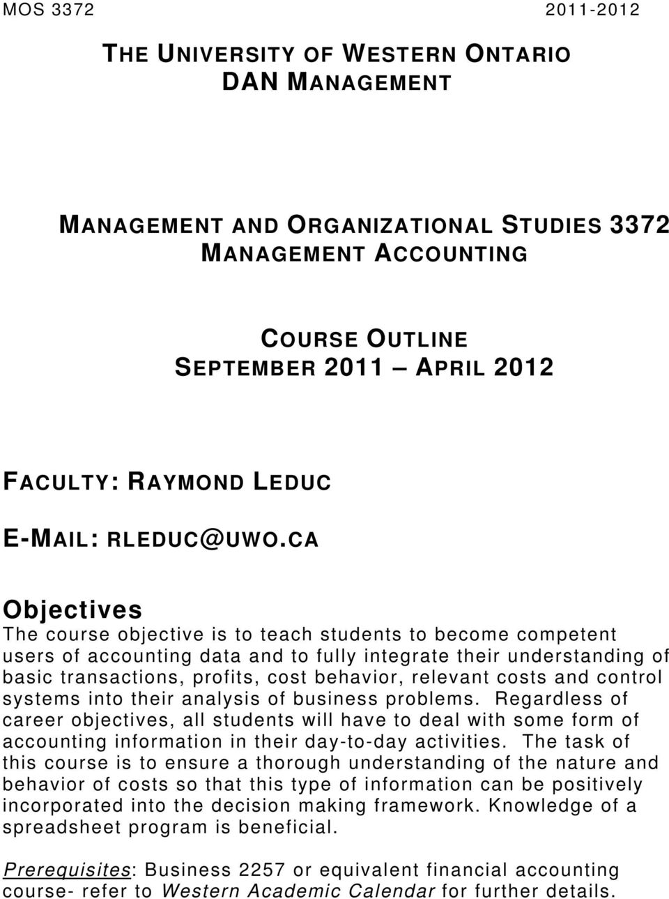 The University Of Western Ontario Dan Management Management And Organizational Studies 3372 Management Accounting Pdf Free Download