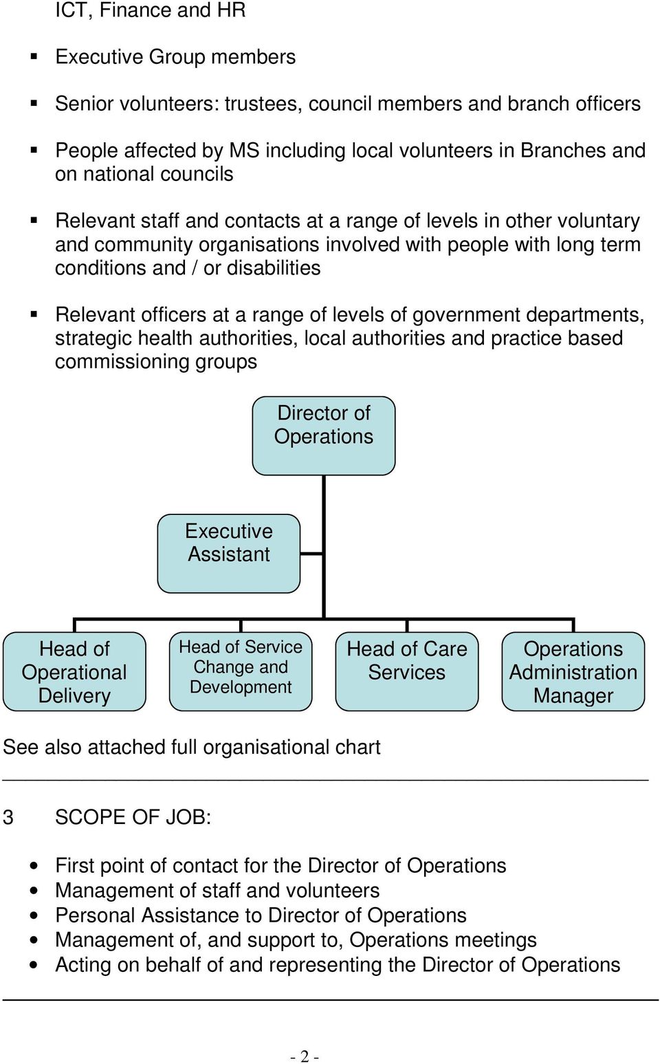 levels of government departments, strategic health authorities, local authorities and practice based commissioning groups Director of Executive Assistant Head of Operational Delivery Head of Service