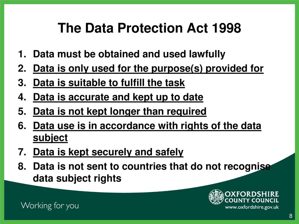 Data is not kept longer than required 6.