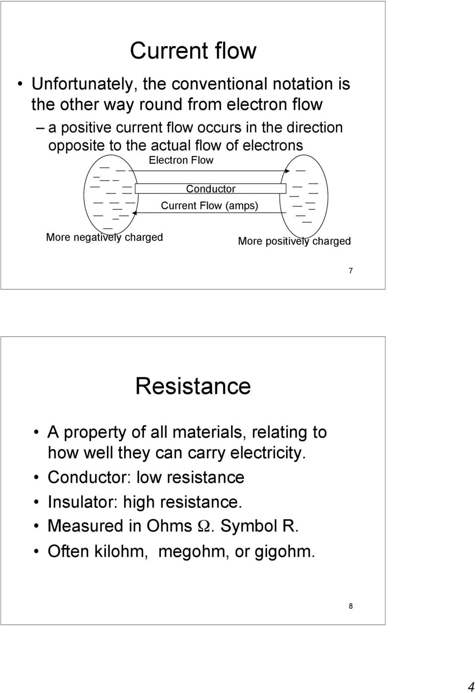 negatively charged More positively charged 7 Resistance A property of all materials, relating to how well they can carry