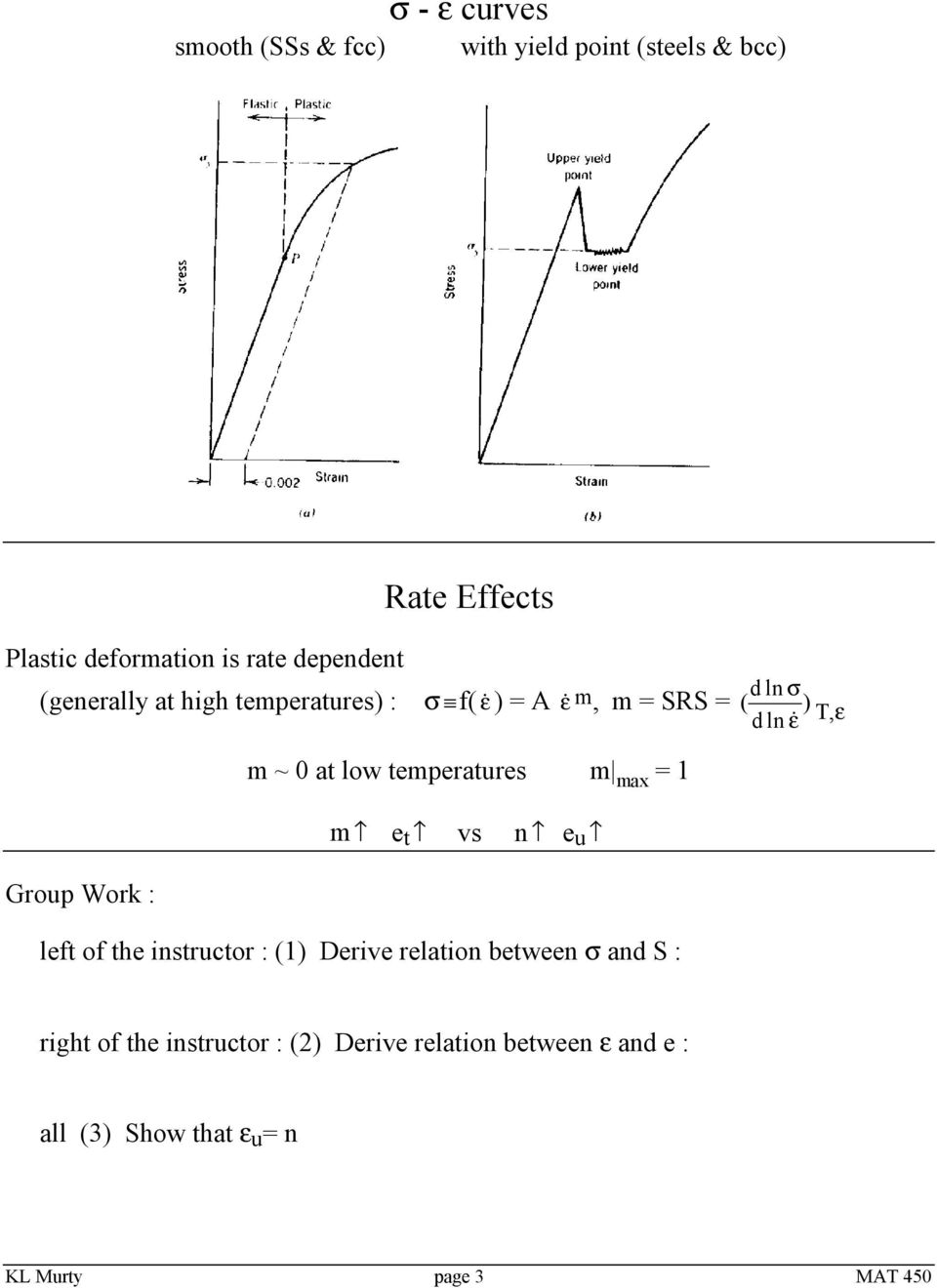 temperatures m max = 1 T,ε m e t vs n e u Group Work : left of the instructor : (1) Derive relation between σ