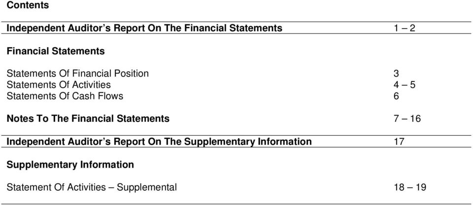 Cash Flows 6 Notes To The Financial Statements 7 16 Independent Auditor s Report On The
