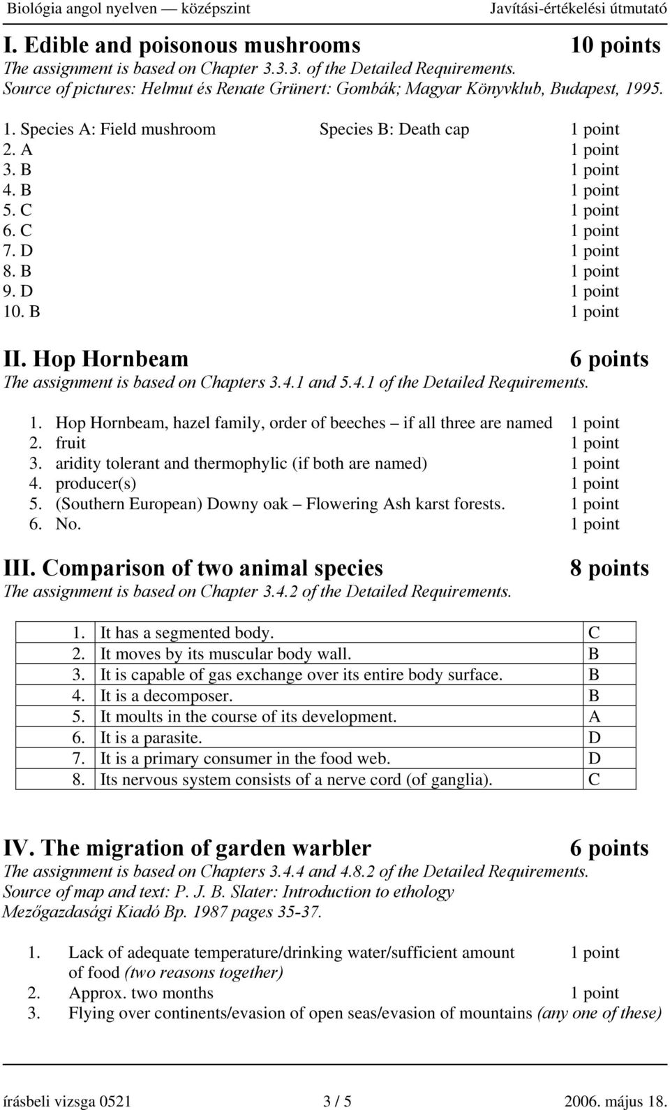 Hop Hornbeam The assignment is based on Chapters 3.4.1 and 5.4.1 of the Detailed Requirements. 1. Hop Hornbeam, hazel family, order of beeches if all three are named 2. fruit 3.
